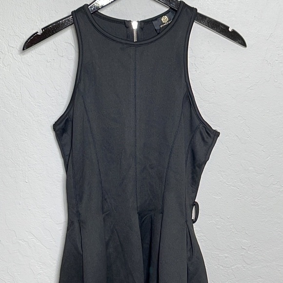 Shannon Snow Designer Black Mini Scuba Fit Flare Dress Pockets Zippered Size XS - Picture 6 of 8